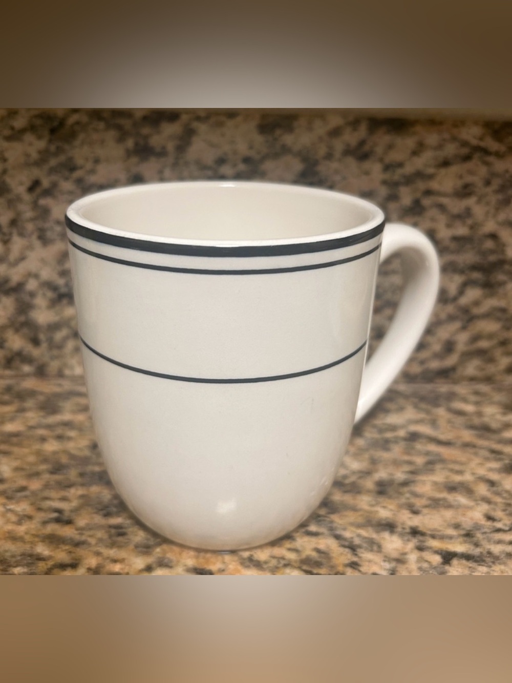 Pottery Barn☕️Bistro White Ceramic Mug with Navy Stripe  Design / Gently Used